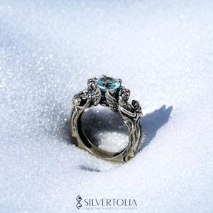 Anillo de ángel de topacio azul en plata de ley 925, anillo hecho a mano, regalo para ella, regalo sentimental para el Día de la Madre, anillo de ángel madre e hijo. imagen 1