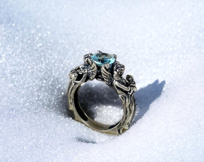 Blue Topaz Angel Ring 925 Sterling Silver