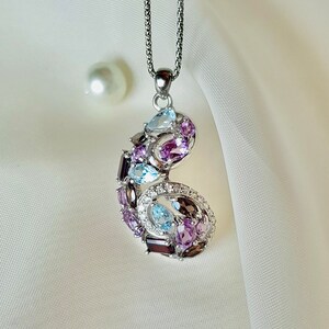 Crystal Nautilus Pendant Sterling Silver, Dainty Nautilus Shell Necklace for Women, Blue Topaz Amethyst Pendant, Mothers Day Gift for Her