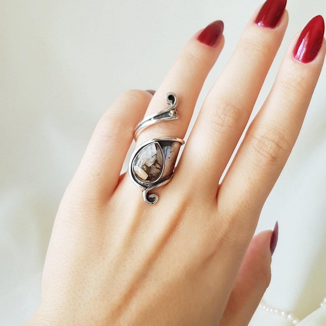 White Calcite Crystal Ring Sterling Silver, Calcite Copper Ring, Unique ...