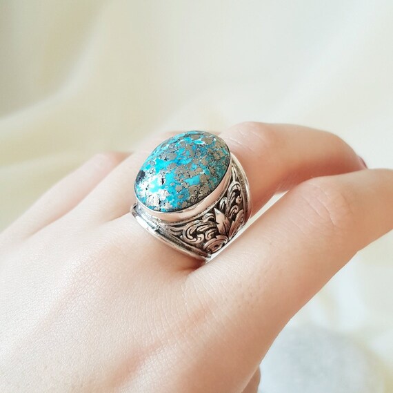 Turquoise Ring Sterling Silver Ring Handmade Ring Women Ring Bohemian Ring  Oval — Discovered