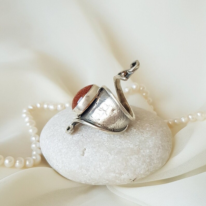 Handmade 925 Sterling Silver wrap ring with shining Brown Goldstone. Red Sandstone Ring. Adjustable Boho gemstone ring for women. Unique ring as a birthday gift, anniversary gift, christmas gift for her! Personalized engraved statement ring.