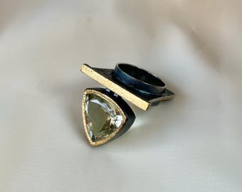 Green Amethyst Ring 925 Sterling Silver