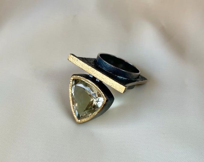 Green Amethyst Ring 925 Sterling Silver