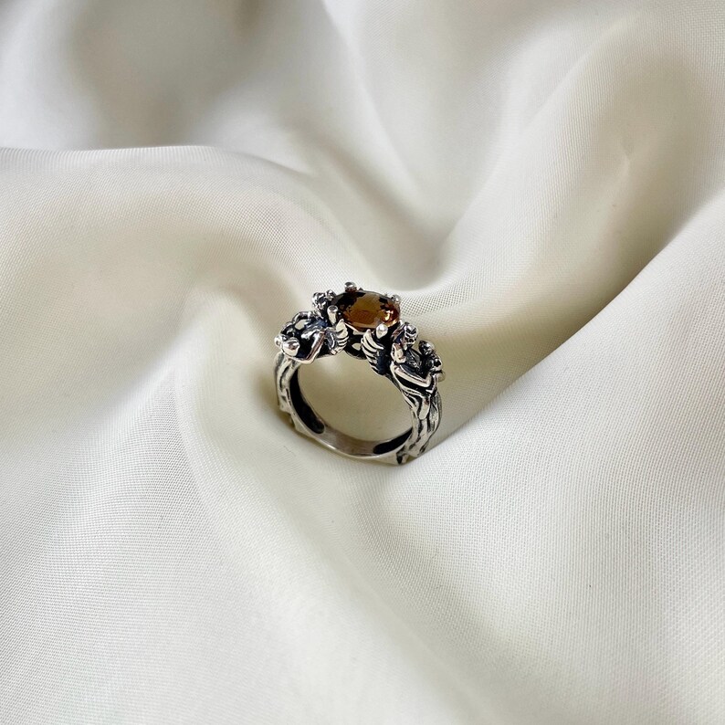 Vintage smoky quartz ring 925 sterling silver angel ring handmade ring for women gothic ring gift for mom promise ring
