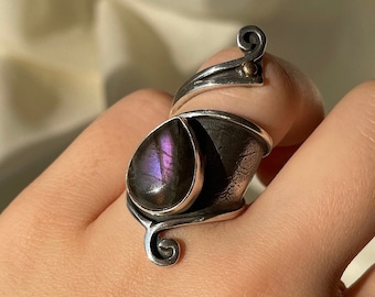 Purple Labradorite Wrap Ring 925 Sterling Silver