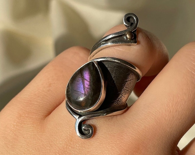 Purple Labradorite Wrap Ring 925 Sterling Silver