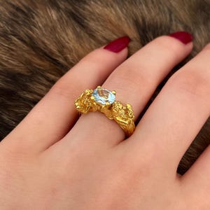Anillo de ángel de topacio azul en plata de ley 925, anillo hecho a mano, regalo para ella, regalo sentimental para el Día de la Madre, anillo de ángel madre e hijo. imagen 2