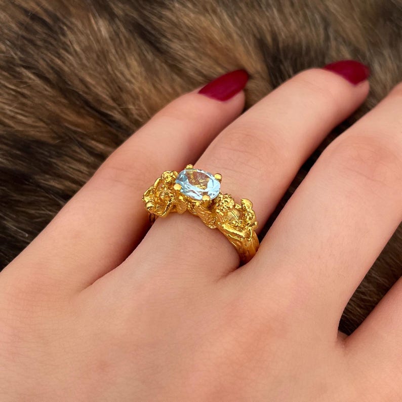 Anillo de ángel de topacio azul en plata de ley 925, anillo hecho a mano, regalo para ella, regalo sentimental para el Día de la Madre, anillo de ángel madre e hijo. imagen 2
