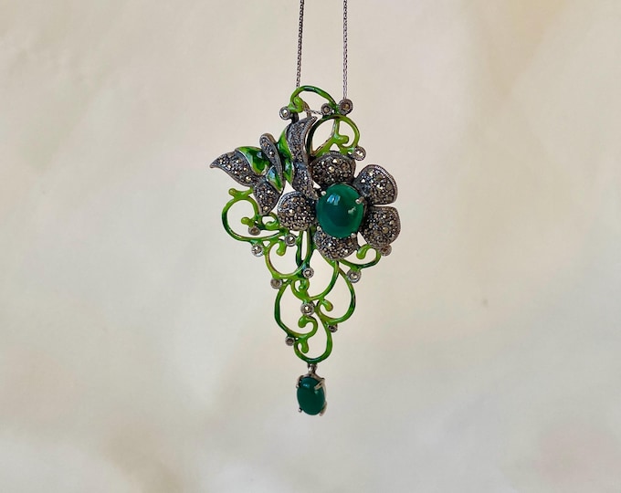 Green Agate Nature Inspired Pendant Sterling Silver