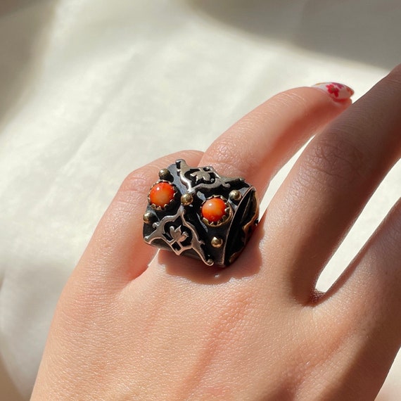 Bold Rustic Statement Ring Sterling Silver, Authe… - image 6