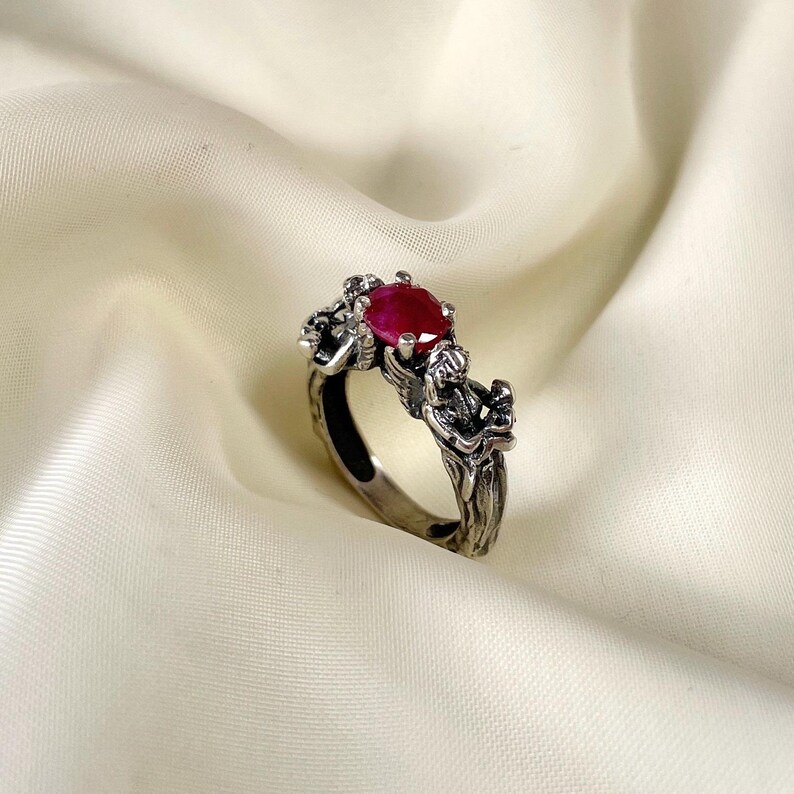 Vintage ruby ring 925 sterling silver angel ring handmade ring for women gothic ring gift for mom promise ring