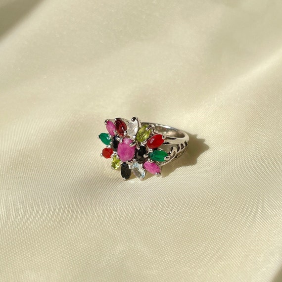 Multi-Stone Cluster Ring Sterling Silver, Valenti… - image 9