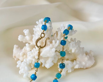 Apatite Gemstone Beaded Choker, 18k Gold Sterling Silver Necklace, Dainty Layering Necklace, Gift for Her