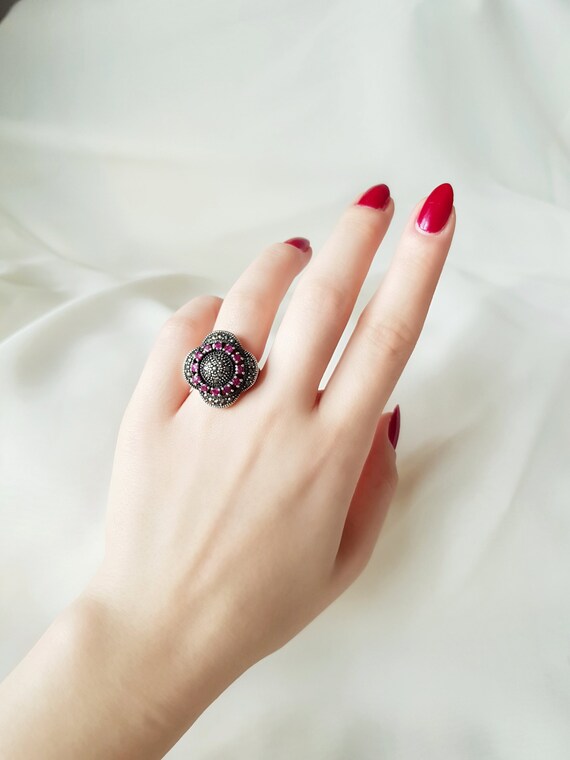 Vintage Ruby Ring 925 Sterling Silver, July Birth… - image 5