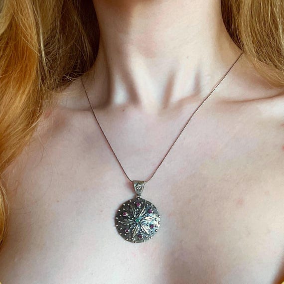 Ruby Emerald Sterling Silver Leaf Pendant Necklac… - image 5