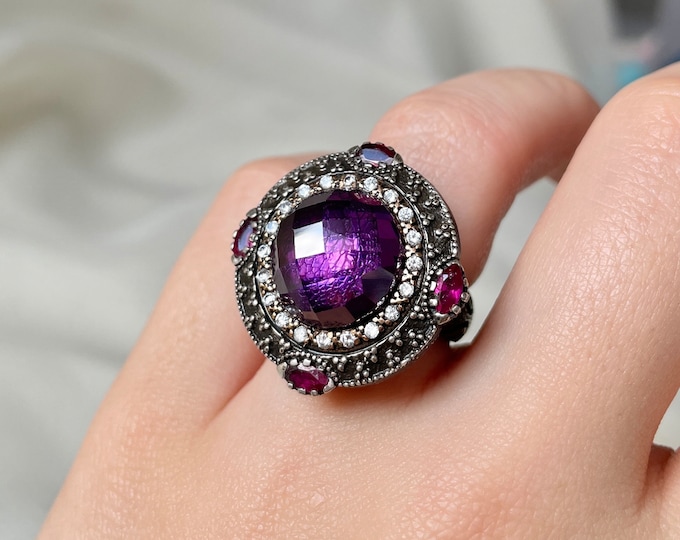Vintage Amethyst Jewelry Set 925 Sterling Silver