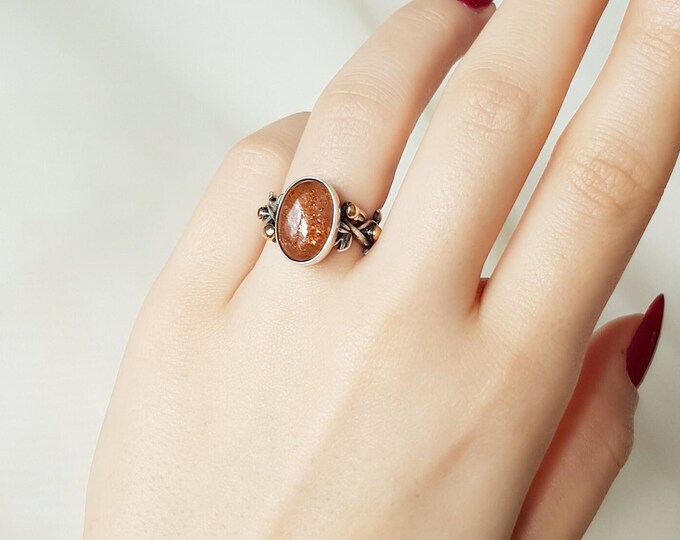 Sunstone Vine Ring 925 Sterling Silver