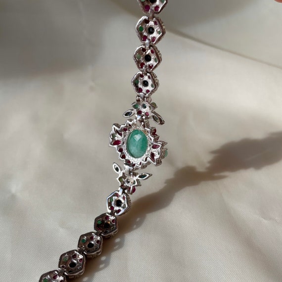 Vintage Emerald Ruby Bracelet 925 Sterling Silver… - image 4