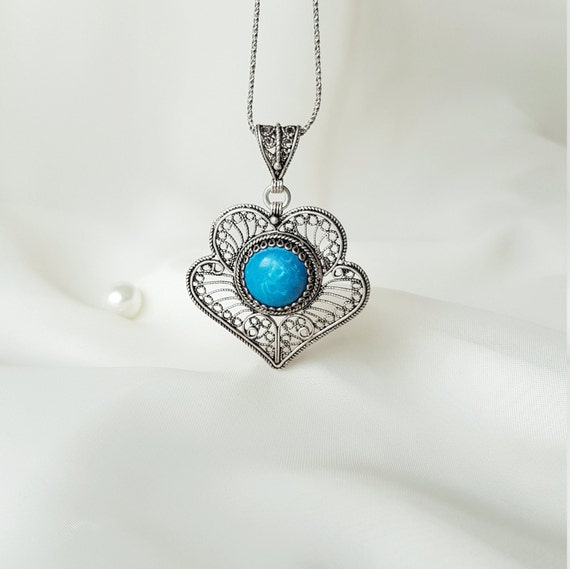 Authentic Turquoise Filigree Pendant 925 Sterling… - image 7