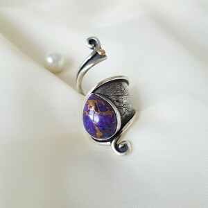 Handmade 925 Sterling Silver wrap ring with Purple Copper Turquoise. Adjustable natural gemstone ring. Western boho style ring for women. Unique ring as a birthday gift, anniversary gift, christmas gift for her! Personalized engraved statement ring.