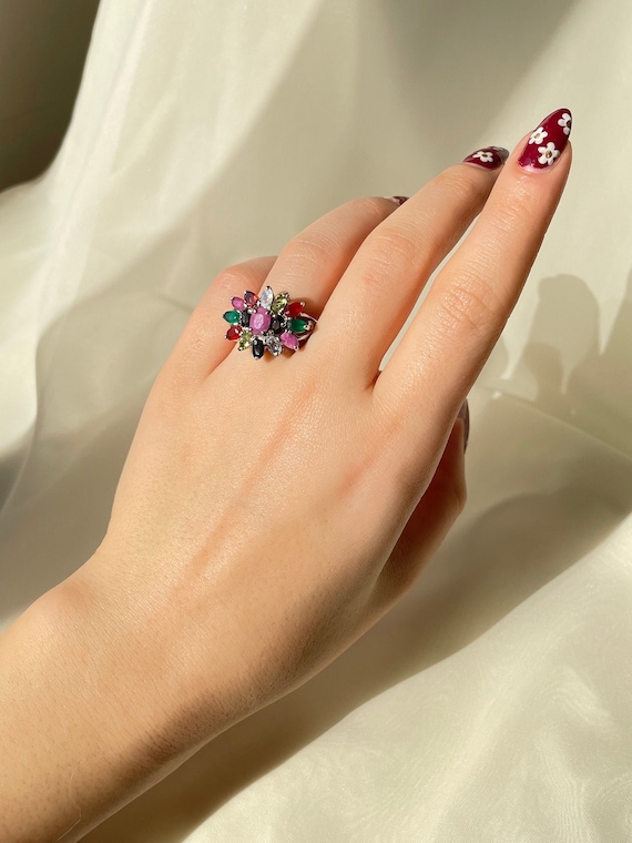 Multi-Stone Cluster Ring Sterling Silver, Valenti… - image 8