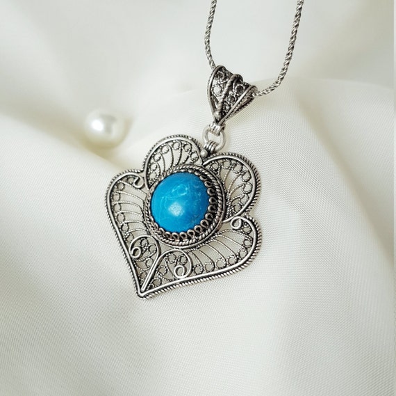 Authentic Turquoise Filigree Pendant 925 Sterling… - image 8