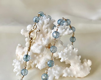 Sky Blue Quartz Beaded Necklace Gold