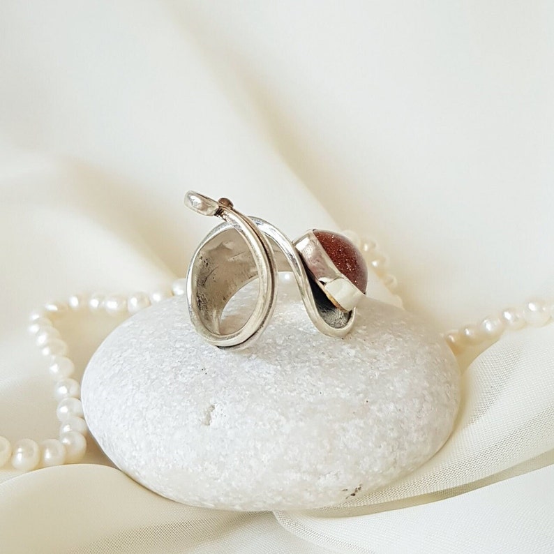 Handmade 925 Sterling Silver wrap ring with shining Brown Goldstone. Red Sandstone Ring. Adjustable Boho gemstone ring for women. Unique ring as a birthday gift, anniversary gift, christmas gift for her! Personalized engraved statement ring.