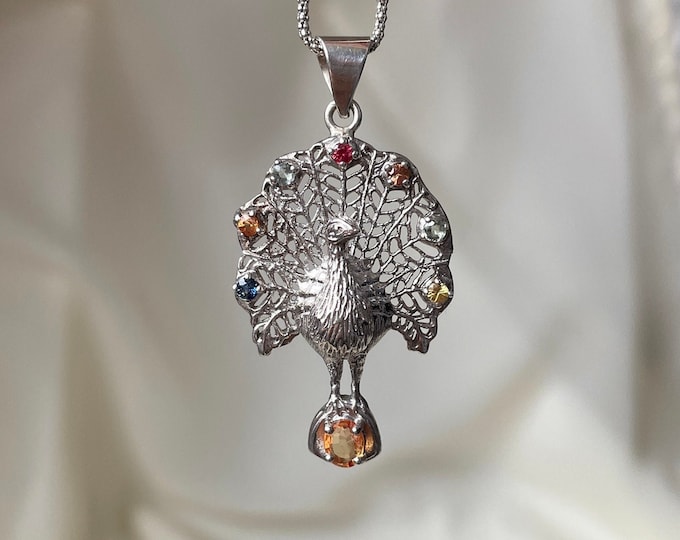 Peacock Pendant With Sapphires 925 Sterling Silver