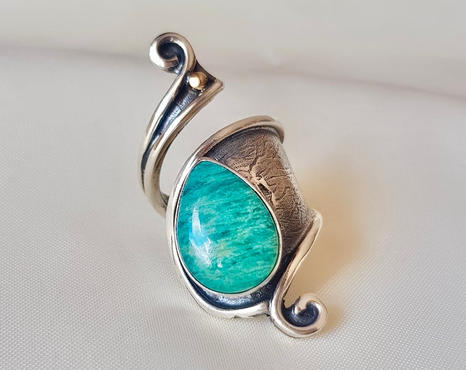Blue Amazonite Wrap Ring 925 Sterling Silver