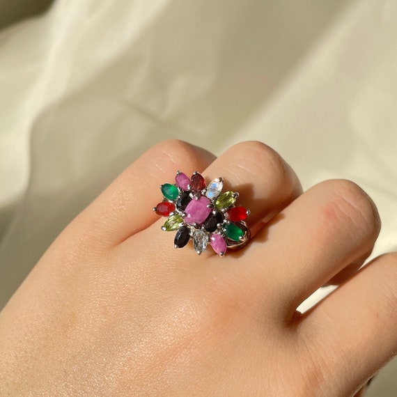 Multi-Stone Cluster Ring Sterling Silver, Valenti… - image 2