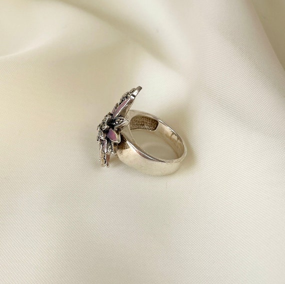 Vintage Pink Flower Statement Ring Sterling Silve… - image 7