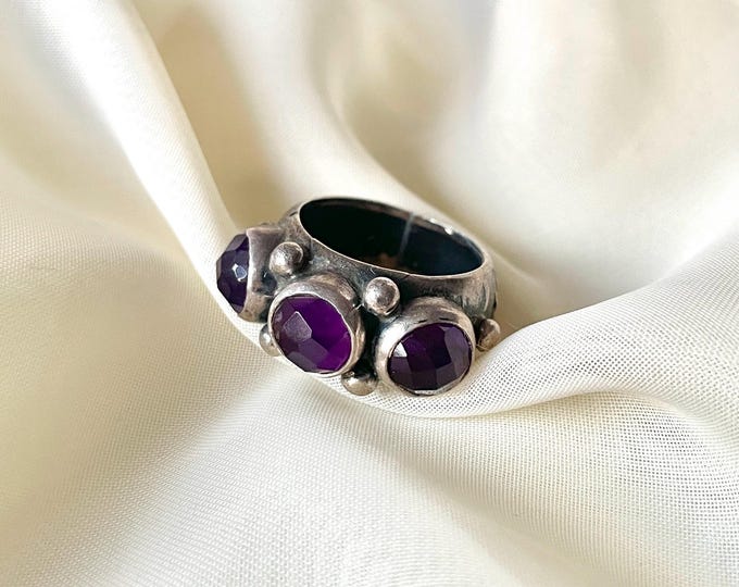 Forged Amethyst Cluster Ring 925 Sterling Silver