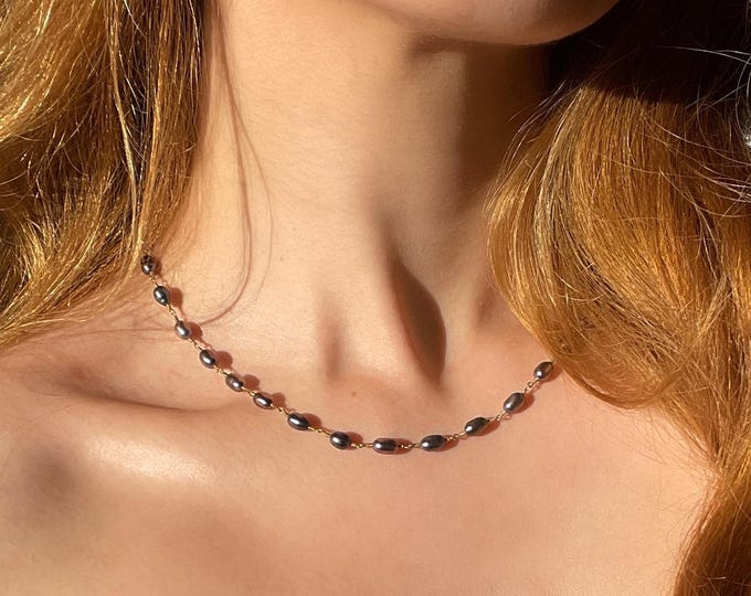 Freshwater Black Pearl Gold Necklace