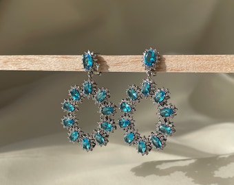 Swiss Blue Topaz Earrings 925 Sterling Silver