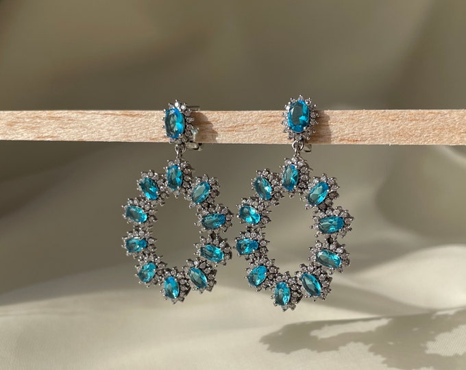 Swiss Blue Topaz Earrings 925 Sterling Silver