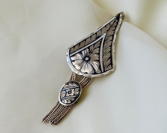 Authentic Floral Niello Pendant 925 Sterling Silver