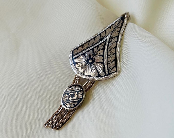 Authentic Floral Niello Pendant 925 Sterling Silver