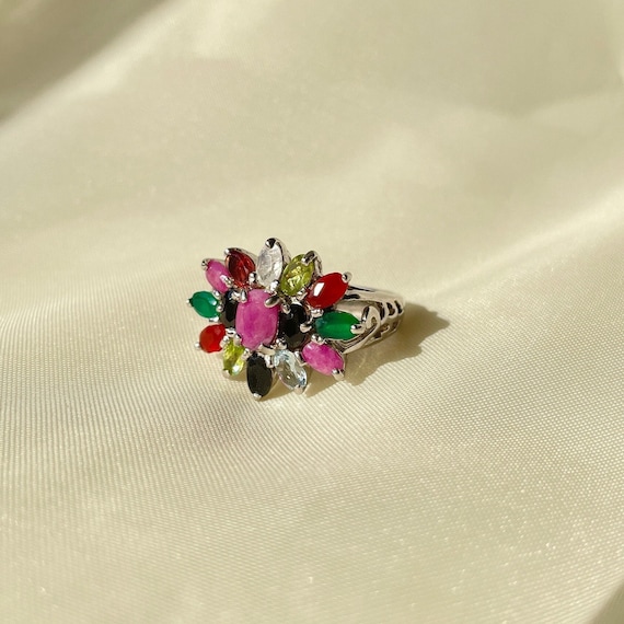 Multi-Stone Cluster Ring Sterling Silver, Valenti… - image 3