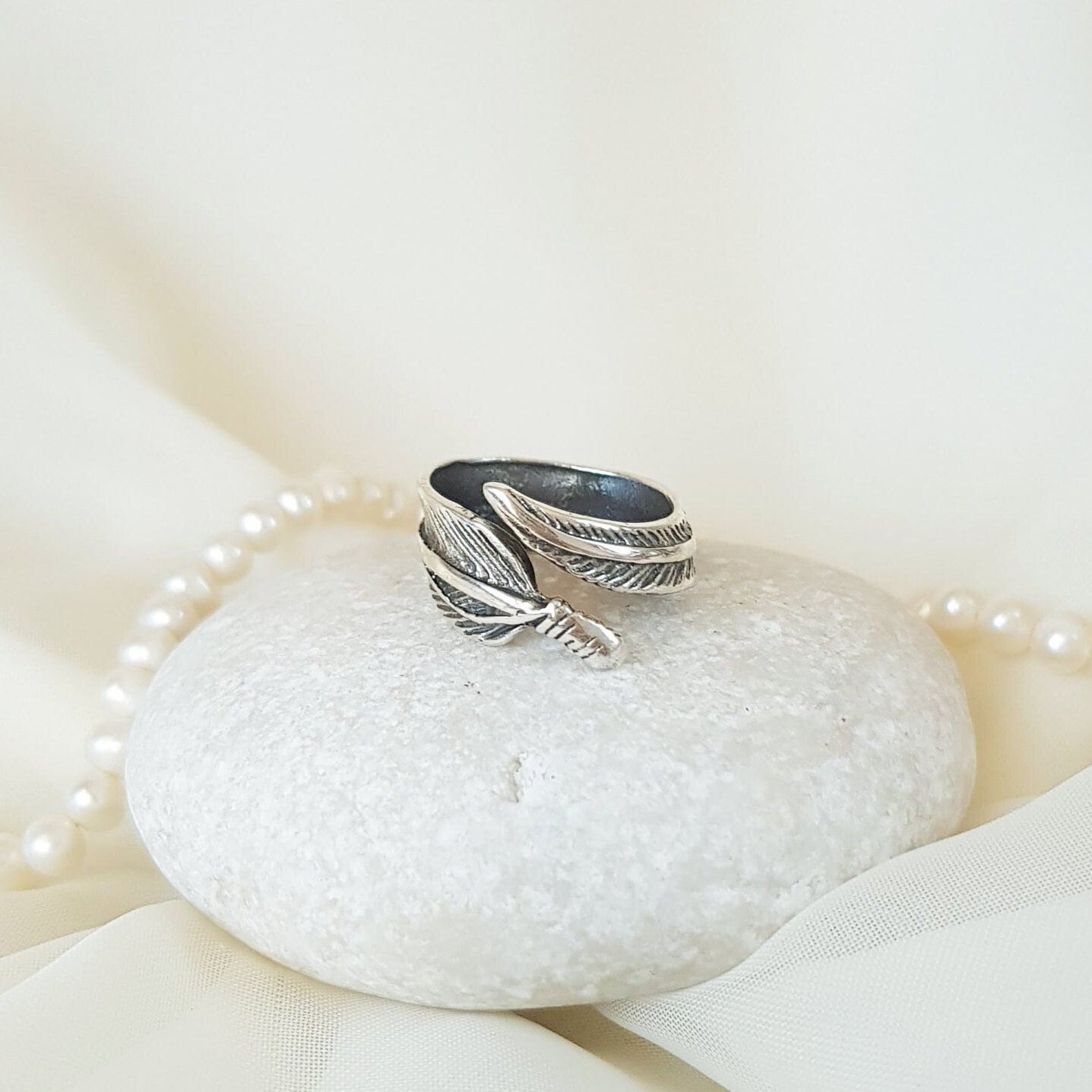 Sterling silver feather wrap ring deals