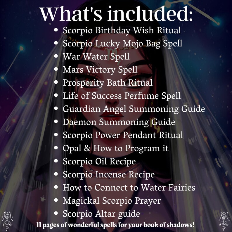 Scorpio Magick: 12 Scorpio Spells & Rituals for Your Grimoire Scorpio Book of Shadows Scorpio Digital Spell Kit Scorpio Altar Guide image 5