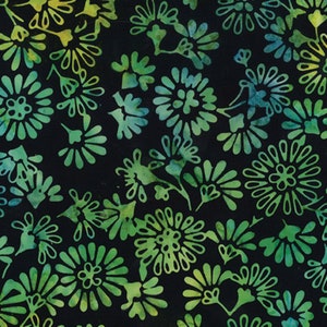 Bali Batik: Blommigt svart med grönt-0922912B
