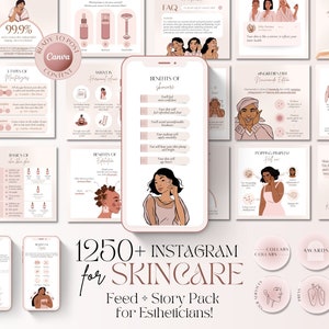 1250+ Skincare Instagram Templates: Esthetician Social Media Canva, Dermatologist Templates, IG Posts (PDF Download)