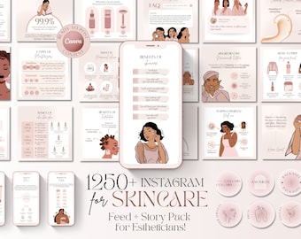 1250+ Skincare Instagram Templates: Esthetician Social Media Canva, Dermatologist Templates, IG Posts (PDF Download)