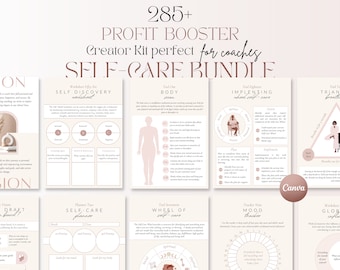 Zelfzorgcoachingbundel Canva-sjablonen, zelfzorgwerkmap Canva, coachingwerkblad Canva, zelfzorgplanner, levenscoachsjablonen Canva