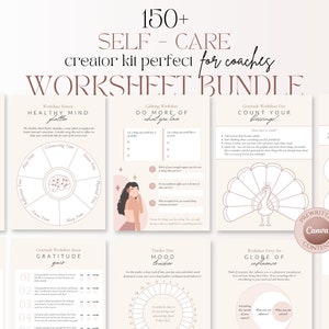 Plantillas de Canva para hojas de trabajo de coaching de autocuidado, plantillas de Canva para coaching, plantillas para coaching, plantillas para lead magnet, paquete de hojas de trabajo para coach de vida