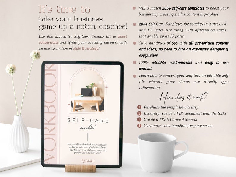 Self-Care Coaching Bundle Canva Templates, Self-Care Workbook Canva, Coaching Worksheet Canva, Self-Care Planner, Life Coach Templates Canva image 3