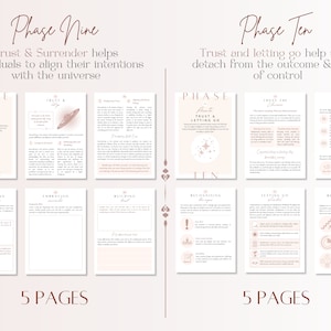 Pu&ograve; includere: Una guida stampabile con accenti rosa e dorati, intitolata "Fase Nove: La fiducia e la resa aiutano gli individui ad allineare le loro intenzioni con l'universo" e "Fase Dieci: La fiducia e il lasciar andare ci aiutano a distaccarci dal risultato e a lasciare andare il controllo". La guida comprende cinque pagine con testo e illustrazioni.