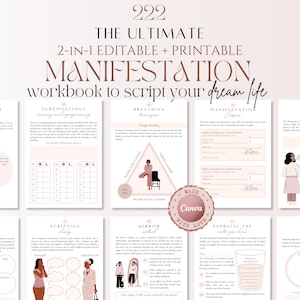Modelli di coach di manifestazione Canva, planner stampabile di manifestazione, quaderno di lavoro sulla legge di attrazione Canva, pacchetto di manifestazione, modelli di coaching